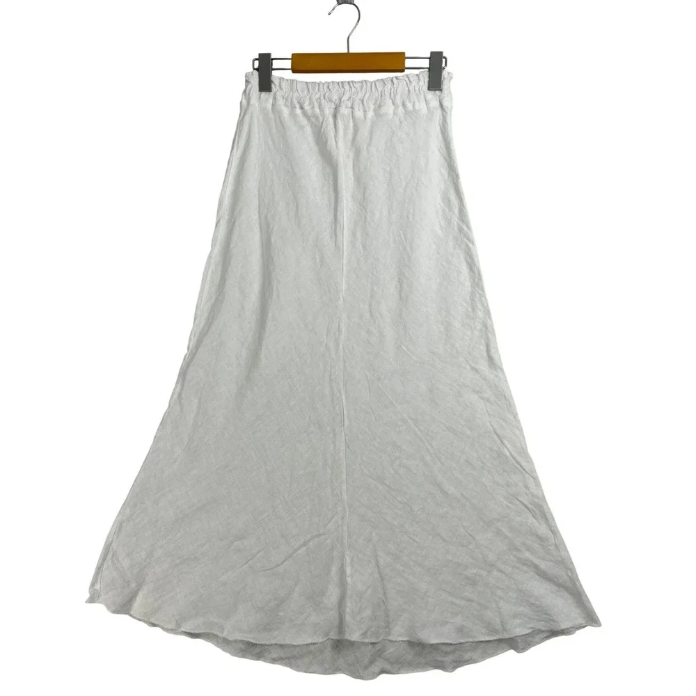 Gioia White 100% Linen Maxi Skirt Made in Italy Elastic Waist A-Line Womens S - Picture 2 of 7